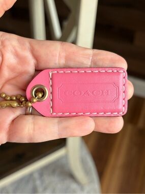 Coach Pink Leather Hang Tag with Brass Ball Chain